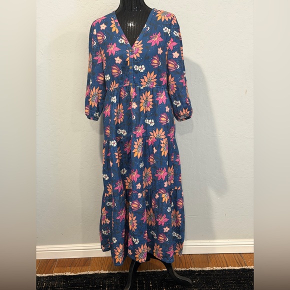 Marine Layer Navy Floral Tiered Midi Dress - Size Medium - Picture 2 of 6
